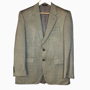 Van Heusen Silk Herringbone Black Tan 2 Button Front Blazer Pockets Vented 40L